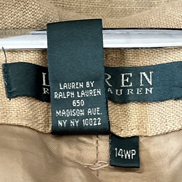 Lauren Ralph Lauren Beige 100% Linen Wide Leg Pants Women's Size 14P - Picture 9 of 12